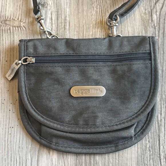 Baggallini Mini Crossbody Belt Bag Purse Travel Pouch ID & Zip Pockets Gray - Picture 1 of 9